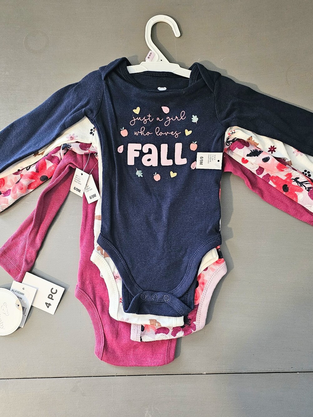 NWT Koala Baby 4-Piece Baby Girl Fall Long Sleeve Bodysuit Set 6-9 Months